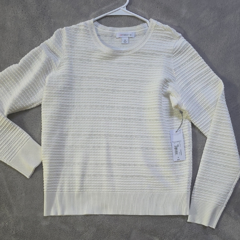 Liz Claiborne Cream Striped Knit Top